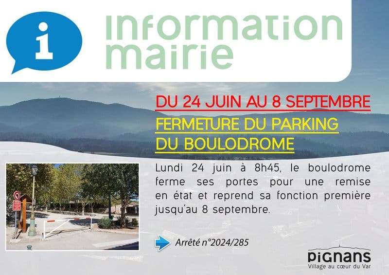 2024 fermeture parking boulodrome