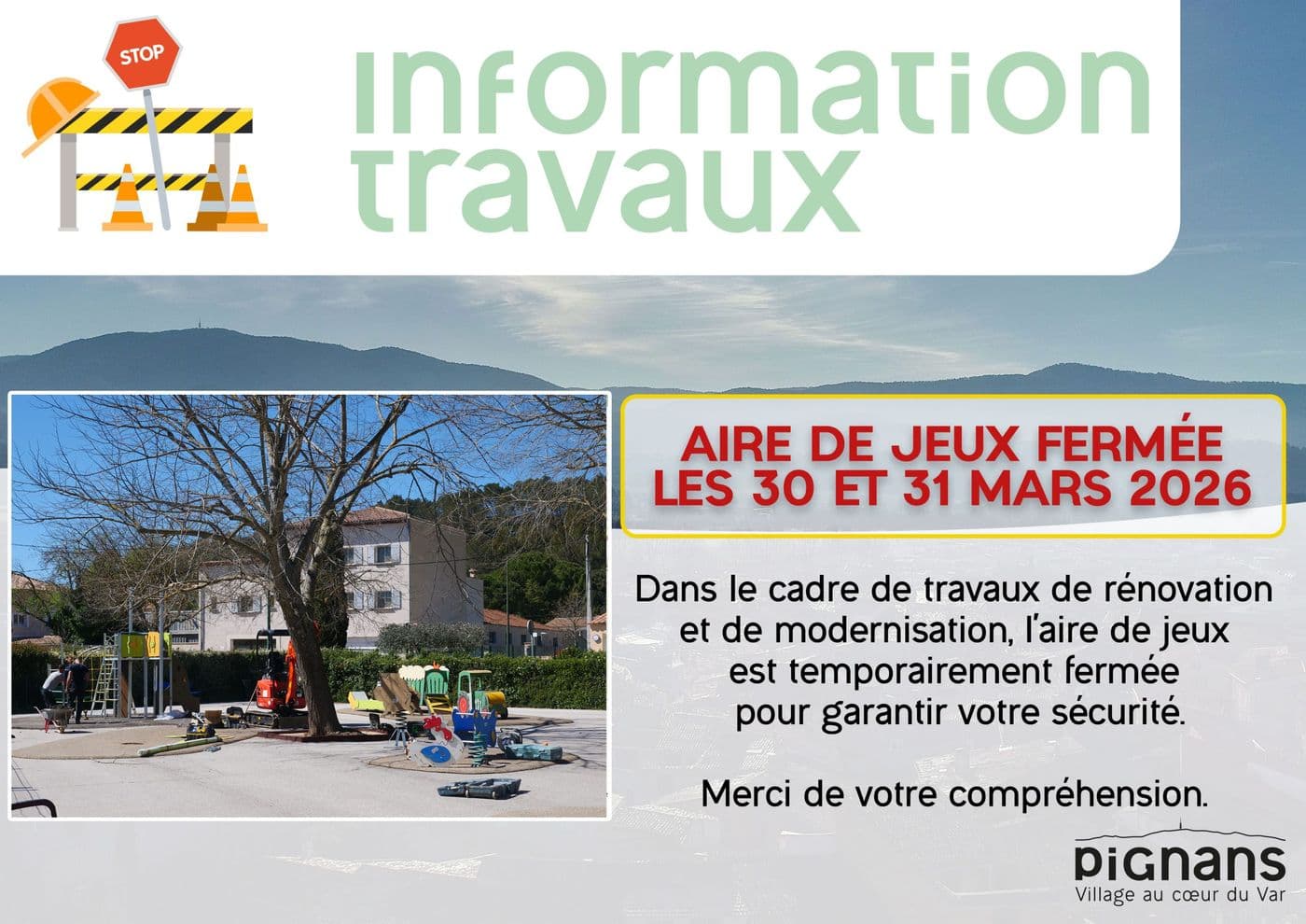 2026 information travaux airedejeux