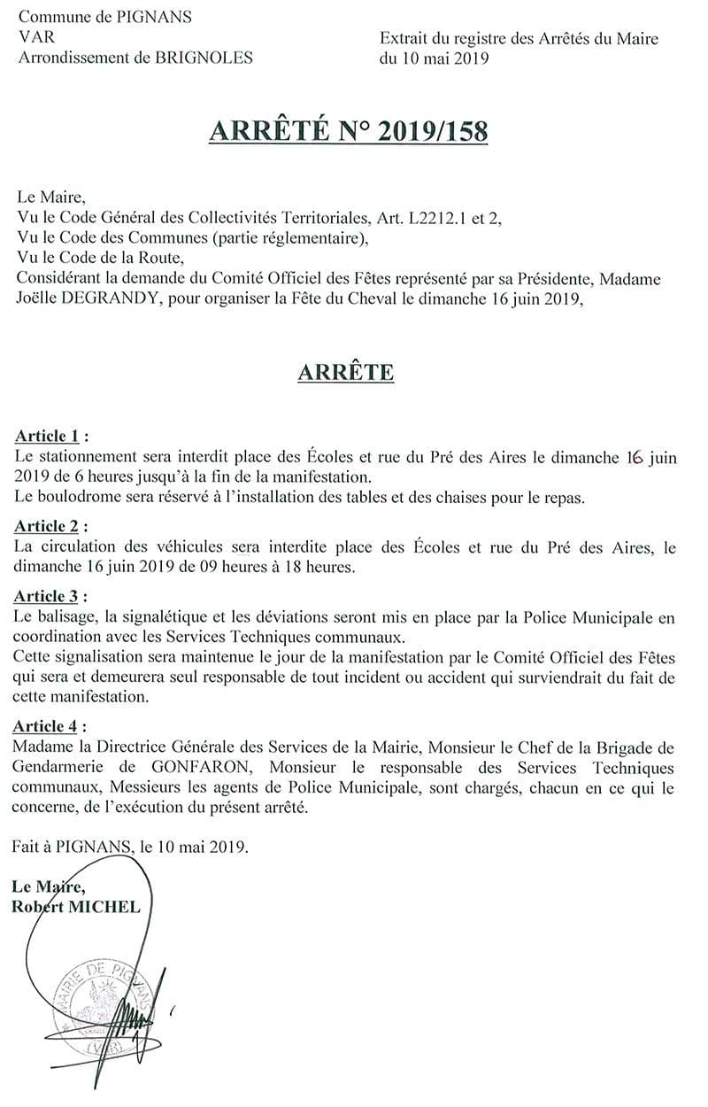 Affiche : Arrete 2019 158 fete du cheval