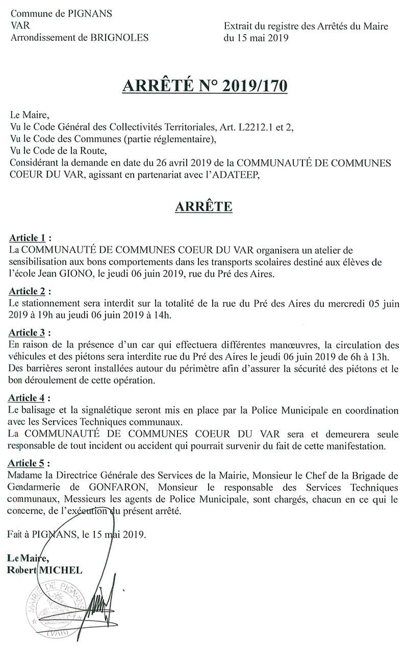 Affiche : Arrete 2019 170 stationnementinterditpresdesaires 5 6 juin