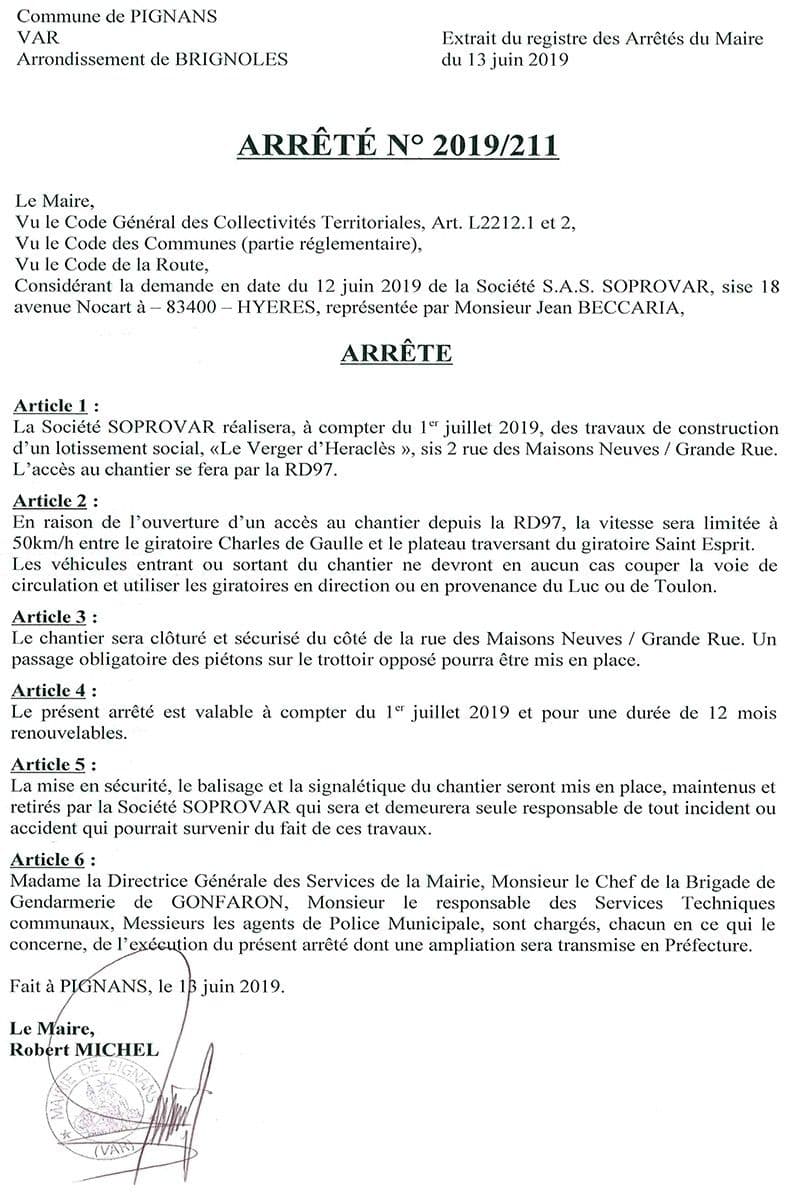 Affiche : Arrete 2019 211 limitation vitesse rd97