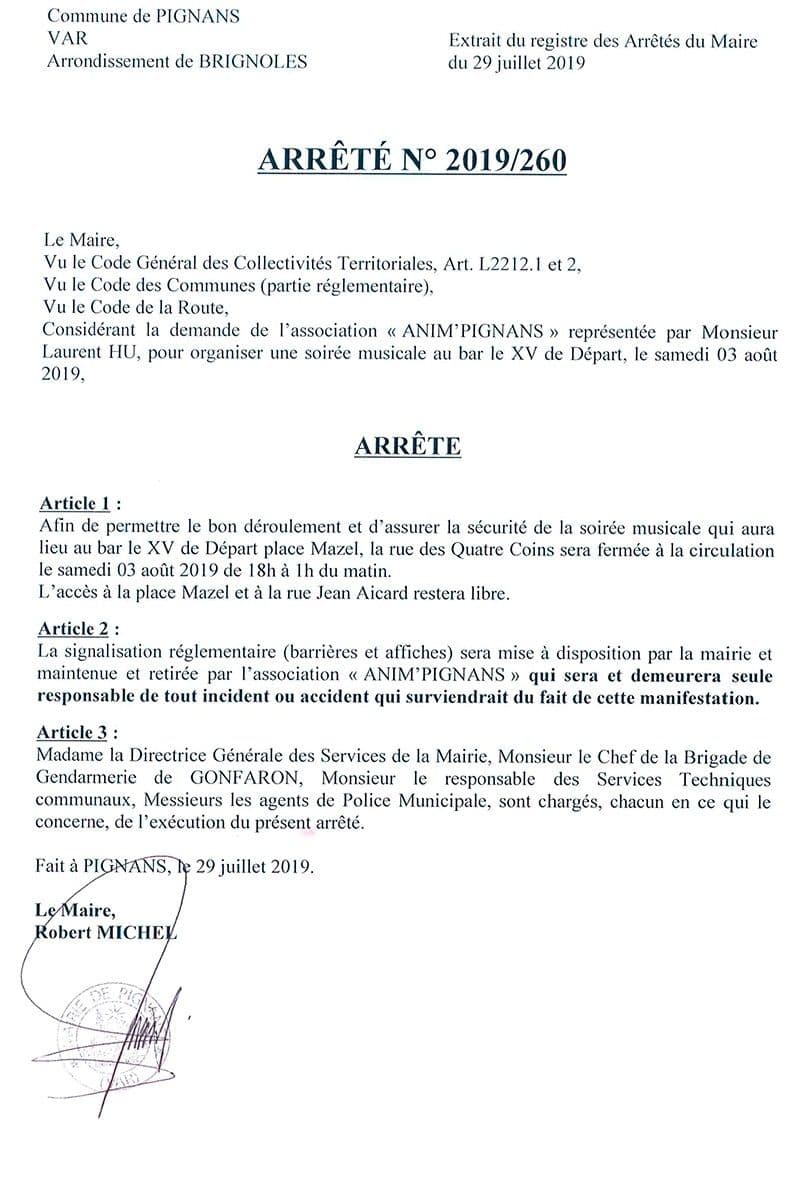 Affiche : Arrete 2019 260 mazel