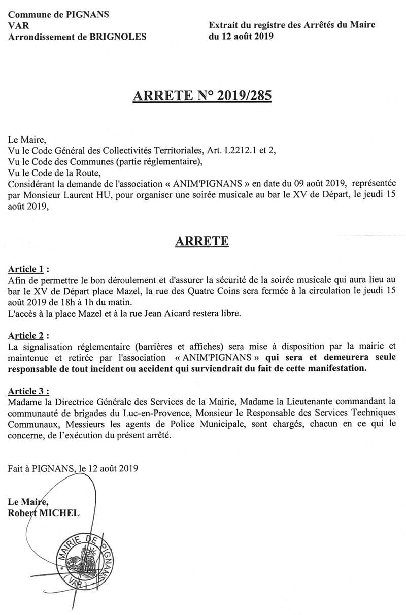 Affiche : Arrete 2019 285 soiree xv depart