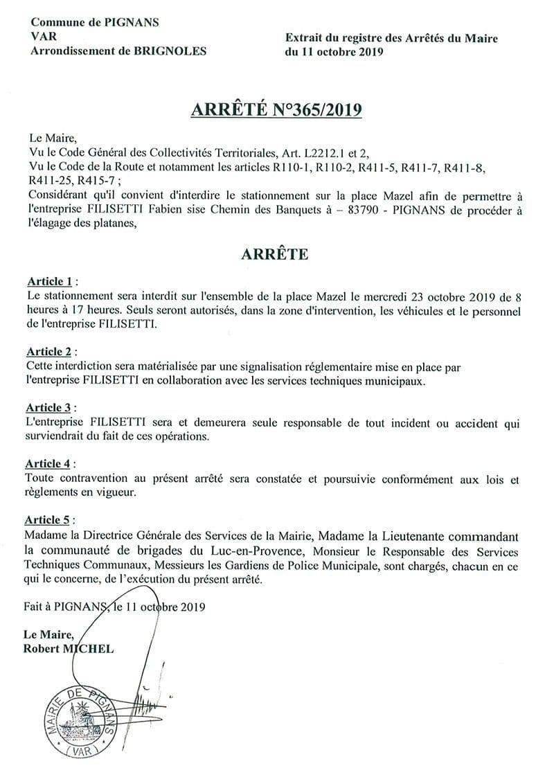 Affiche : Arrete 2019 365 placemazel