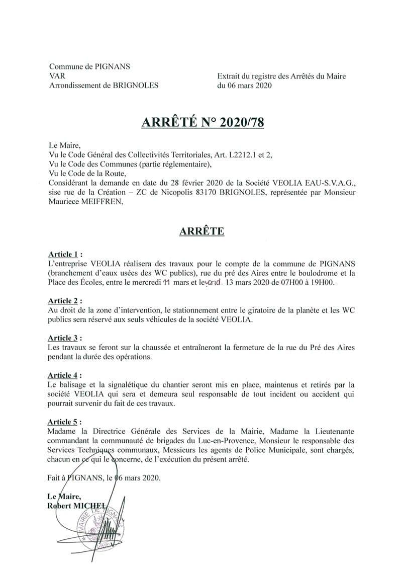 Affiche : Arrete 2020 78 pre des aires