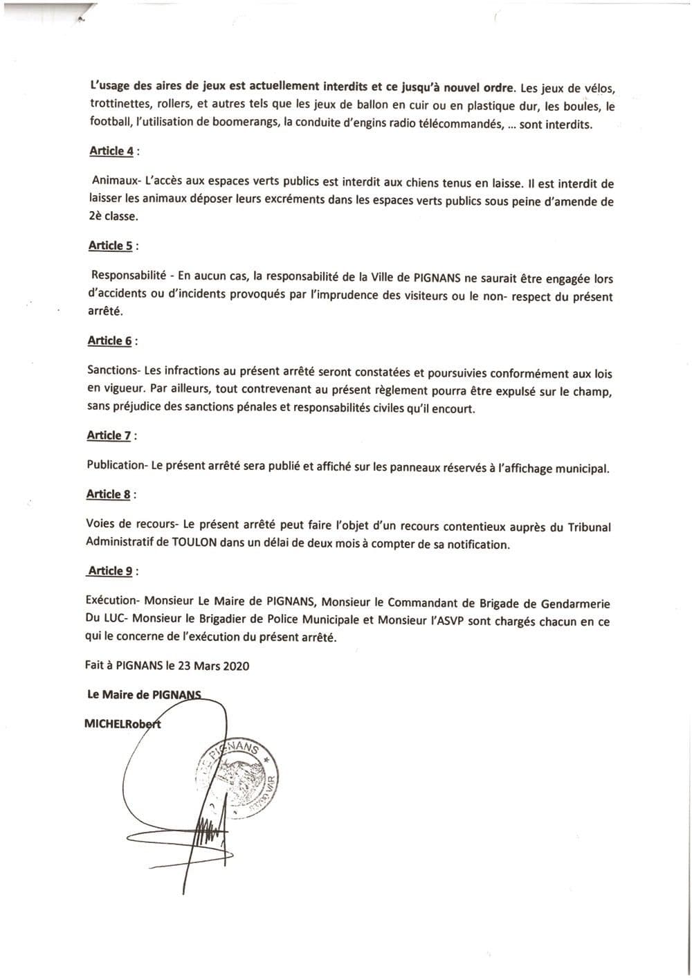 Affiche : Arrete 2020 88 covid19 acces parcs 2