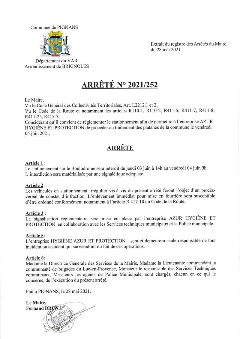 Affiche : Arrete 2021 252 platanes