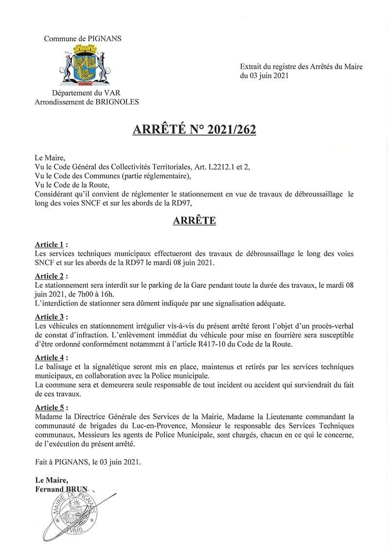 Affiche : Arrete 2021 262 debroussaillage