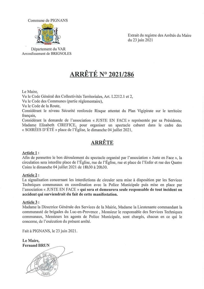 Affiche : Arrete 2021 286 soireeete