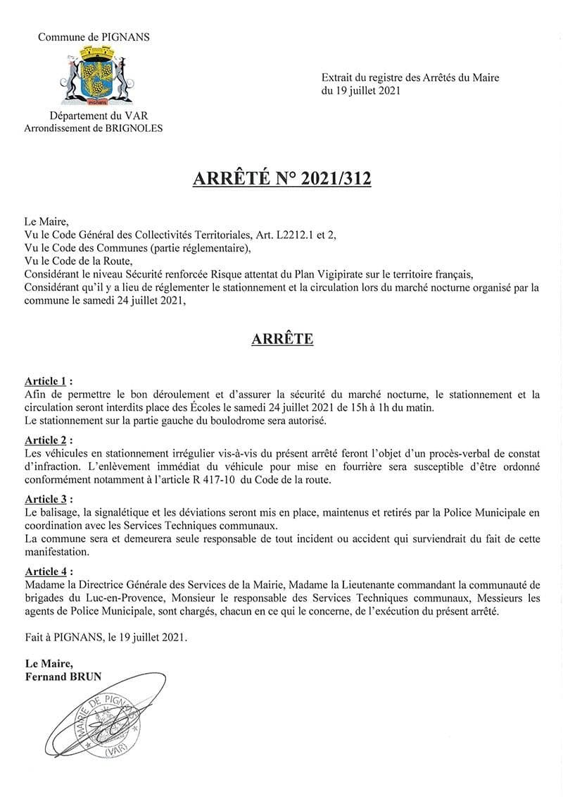 Affiche : Arrete 2021 312 marche nocturne