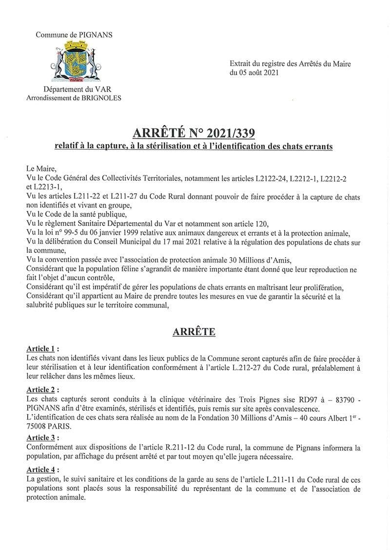 Affiche : Arrete 2021 339 chats errants1