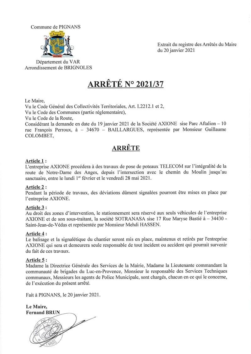 Affiche : Arrete 2021 37 nda poteaux