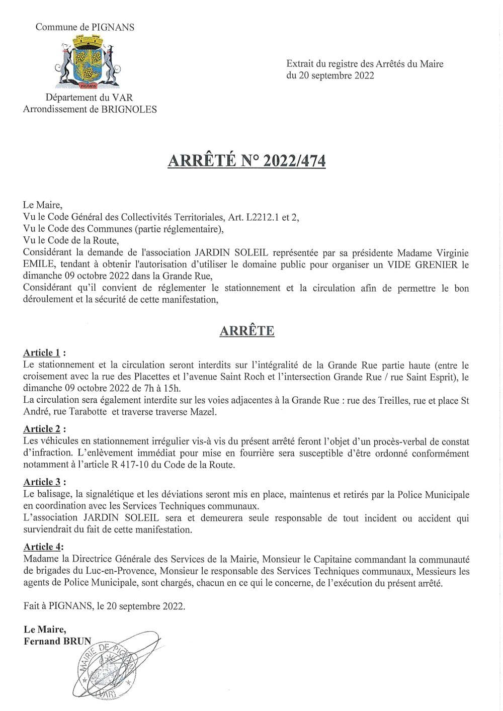Affiche : Arrete 2022 474 videgrenier