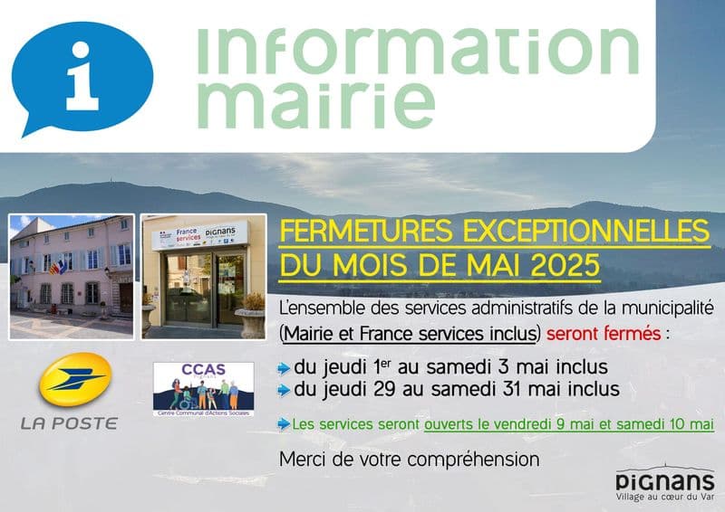 Information mairie fermeture services