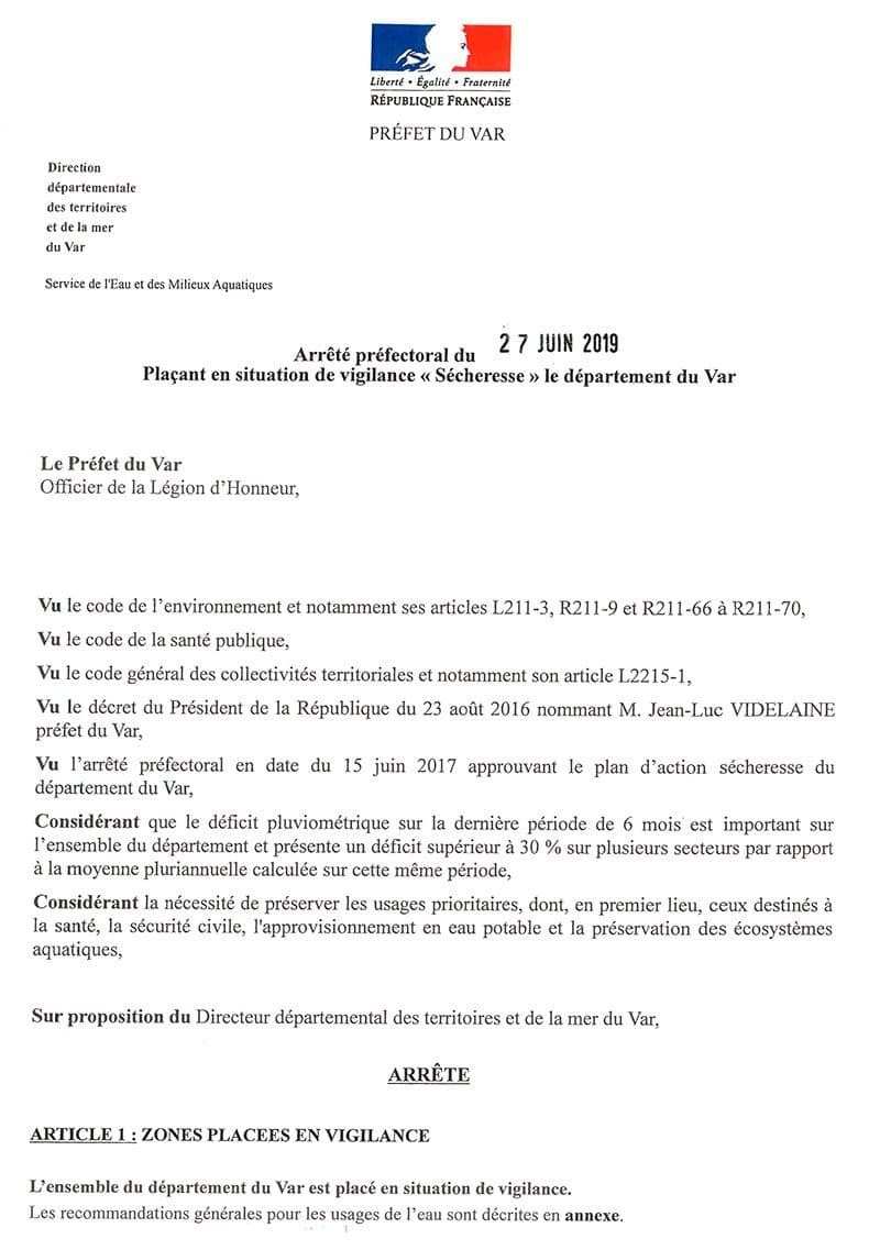 Affiche : 20190627 arrete prefectorale secheresse p1