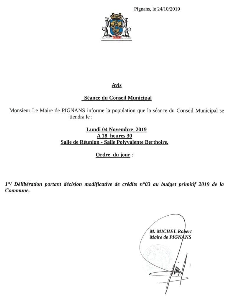 20191104 pignans conseil municipal