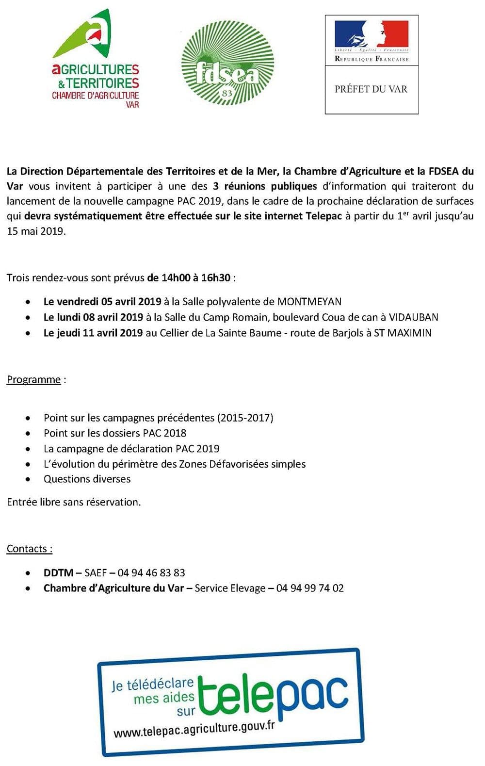 Annonce reunions pac 2019