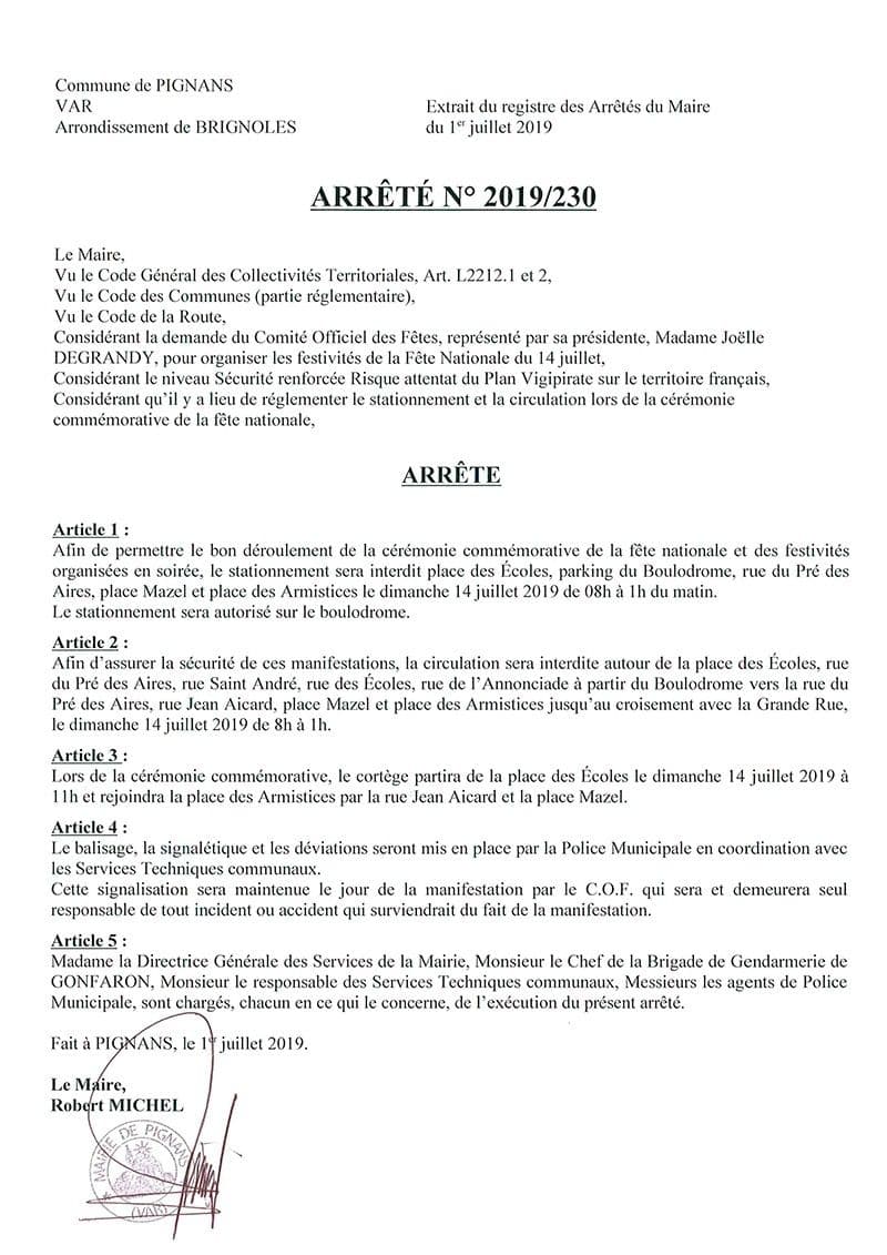 Affiche : Arrete 2019 230 fete nationale