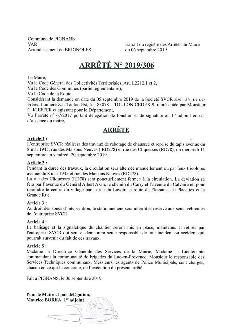Affiche : Arrete 2019 306 rue cliquesse