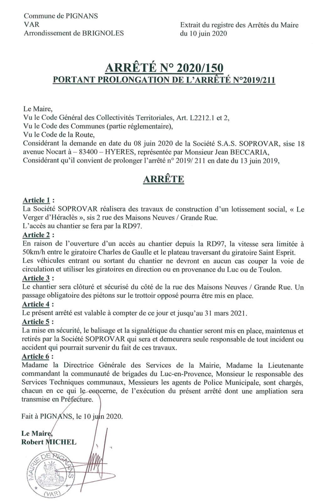 Affiche : Arrete 2020 150 prolongation arrete 2019 211