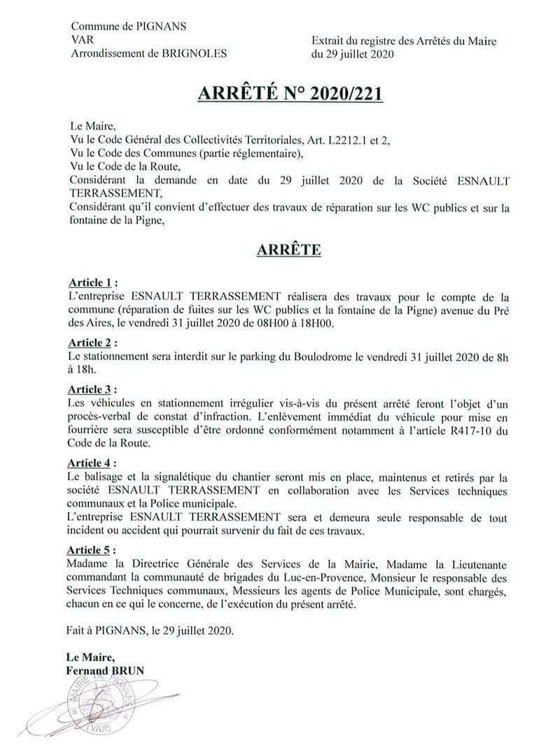 Affiche : Arrete 2020 221 stationnement interdit