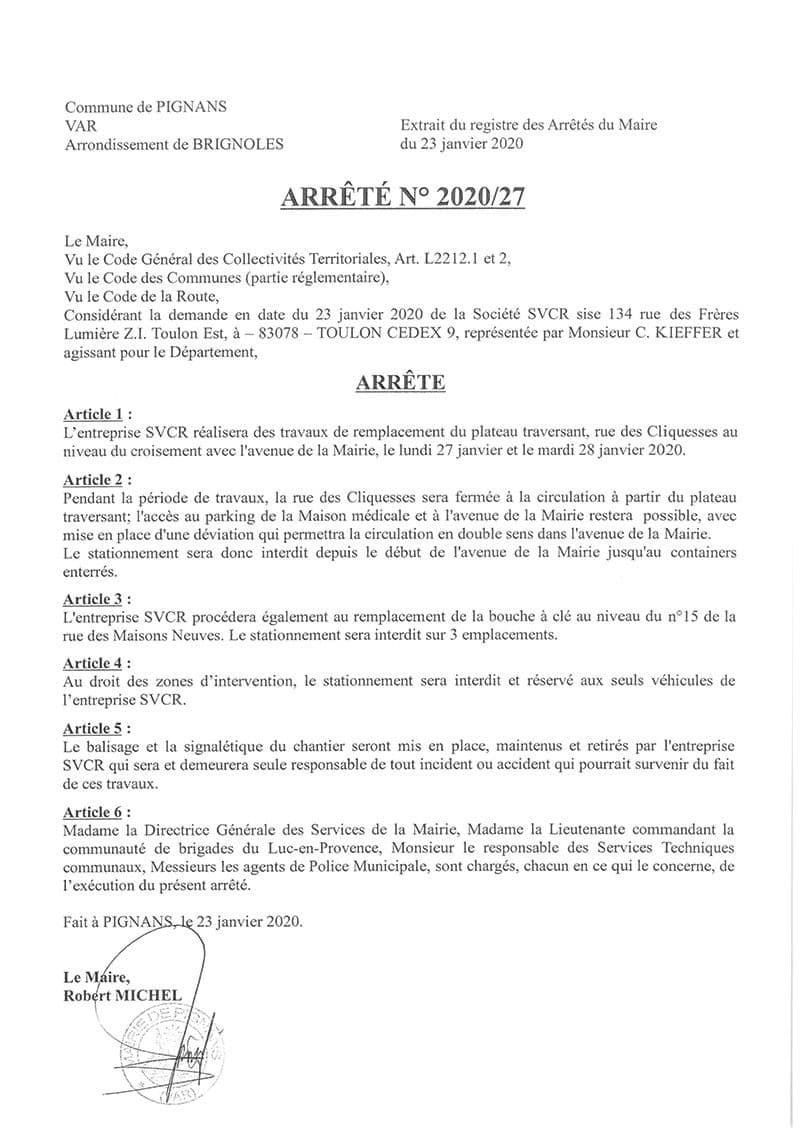 Affiche : Arrete 2020 27 fermeture cliquesses