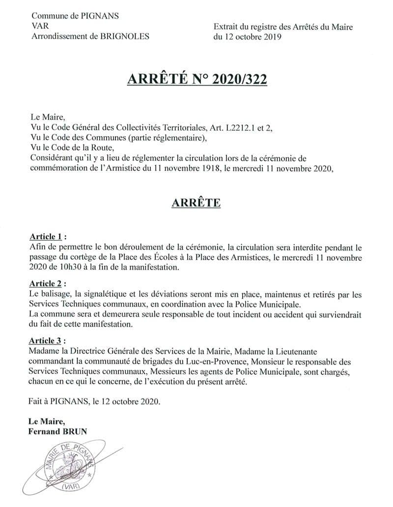 Affiche : Arrete 2020 322 11 novembre