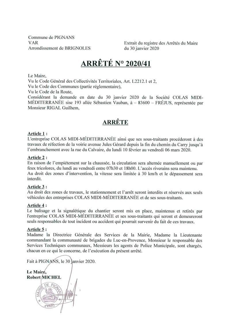 Affiche : Arrete 2020 41 jules gerard