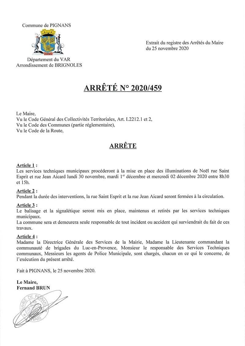 Affiche : Arrete 2020 459 illumniations de noel