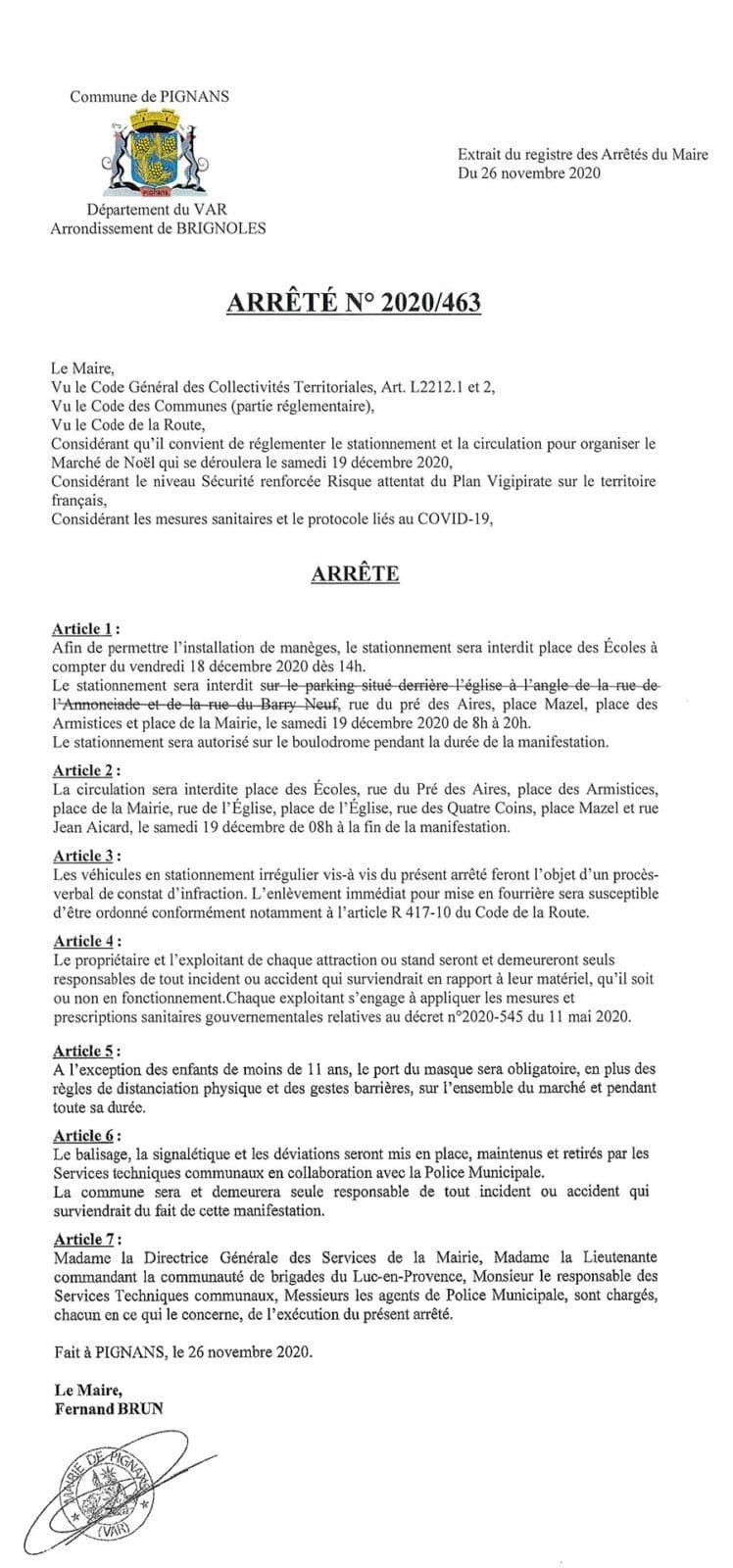 Affiche : Arrete 2020 463 marchedenoel