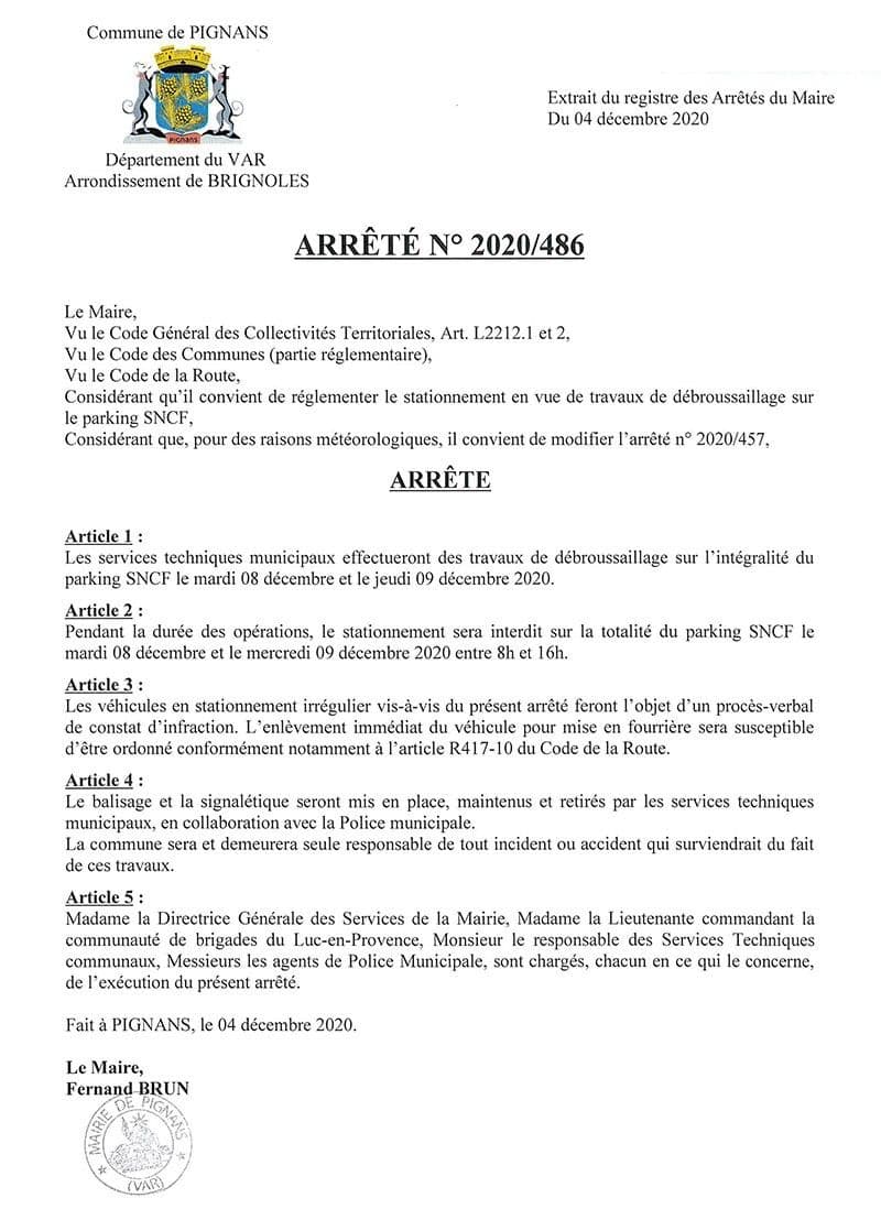 Affiche : Arrete 2020 486 debroussaillage parking