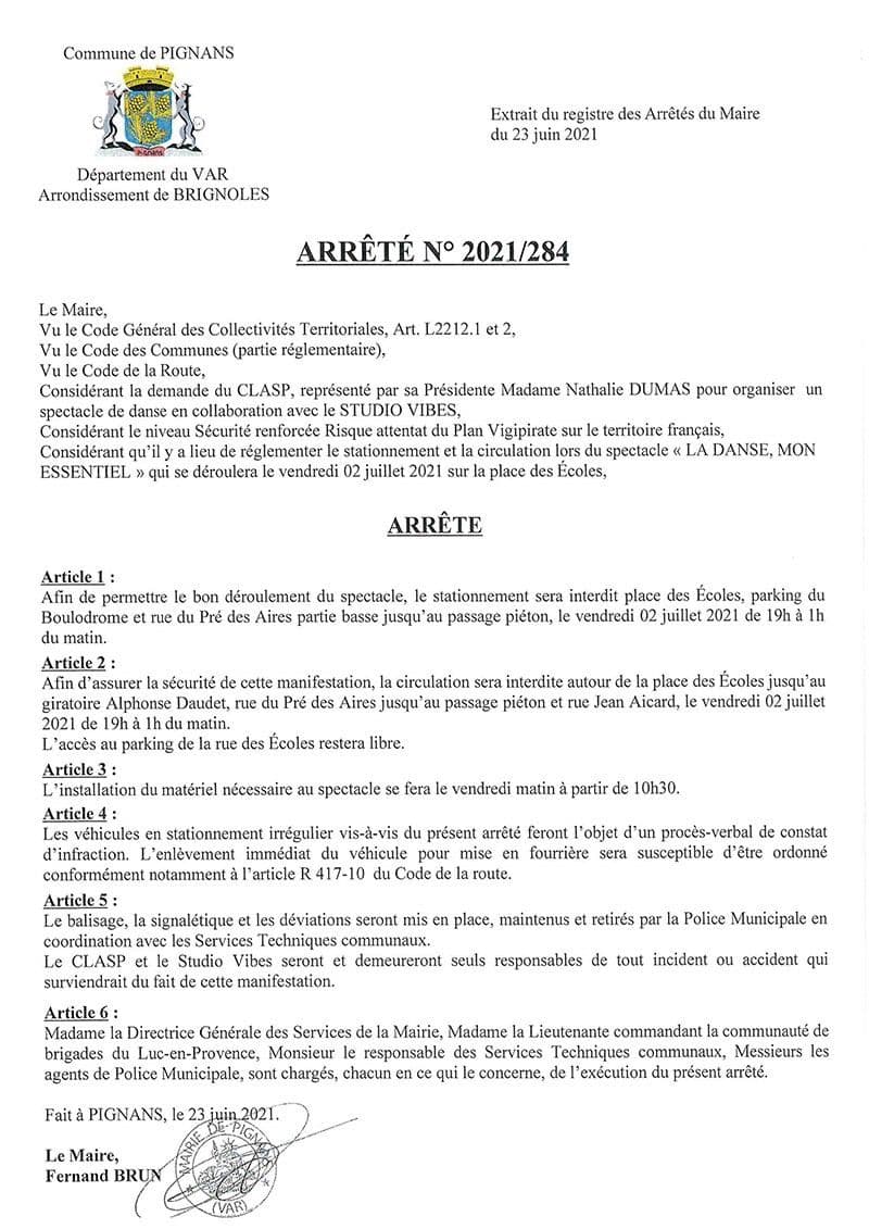 Affiche : Arrete 2021 284 galadedanse