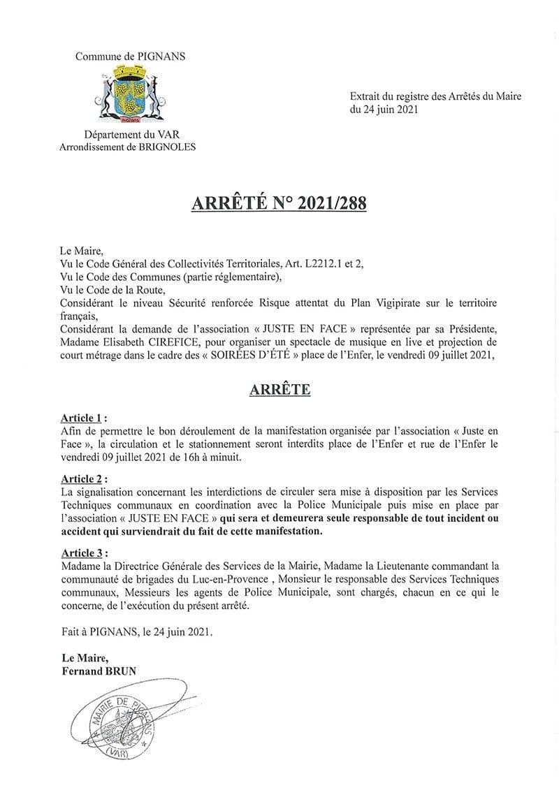Affiche : Arrete 2021 288 soireeete