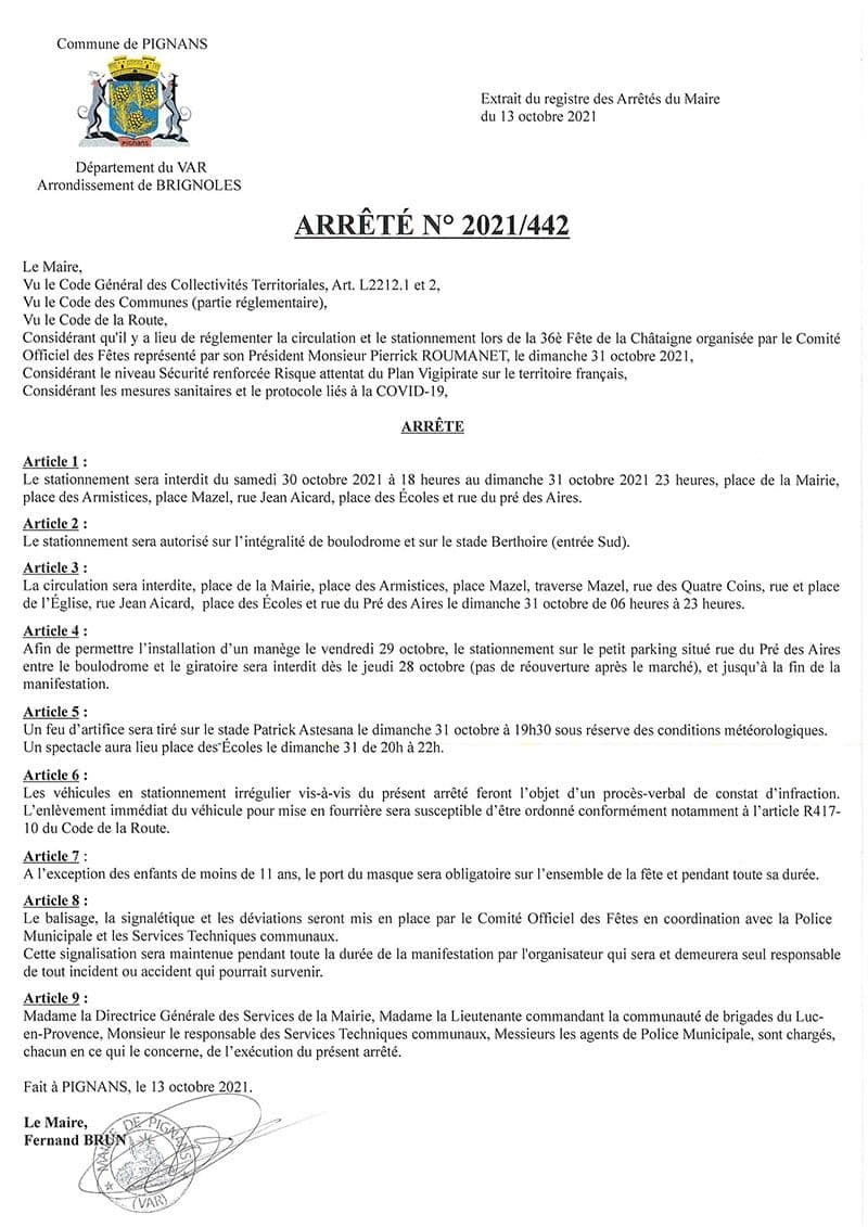 Affiche : Arrete 2021 442 fetedelachataigne