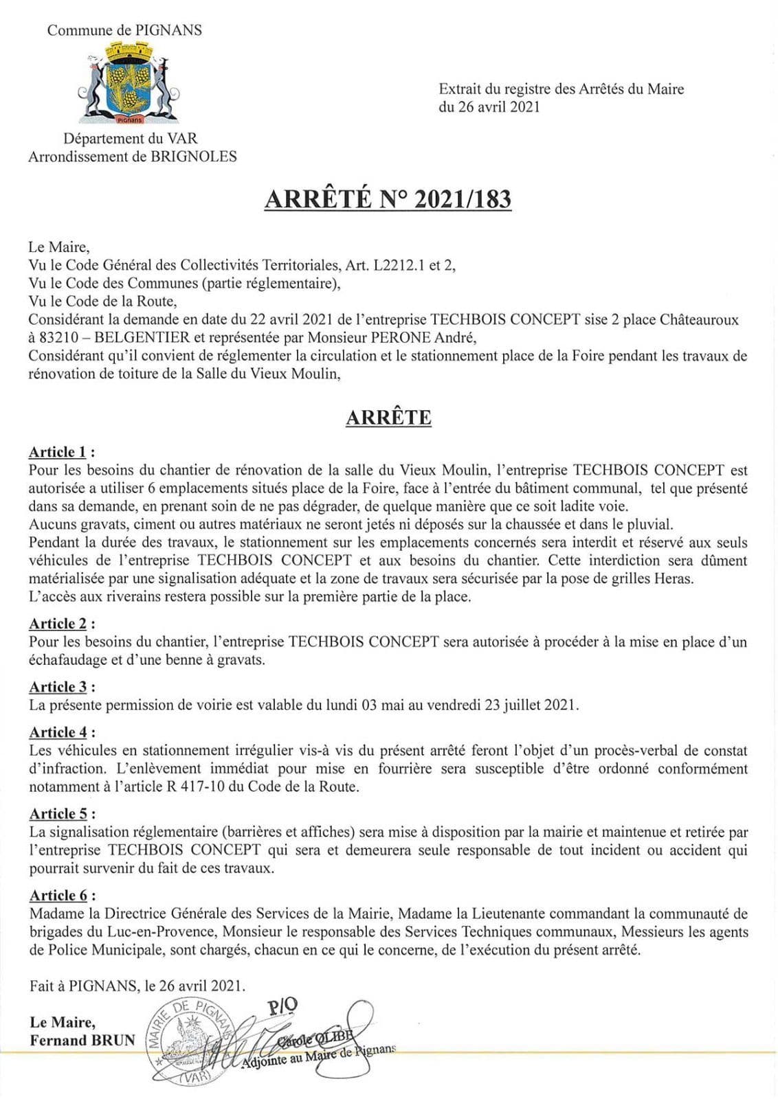 Affiche : Arrete 2021 83 placedelafoire