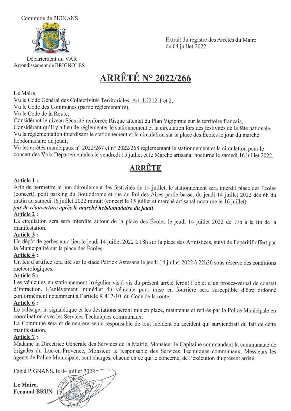Affiche : Arrete 2022 266