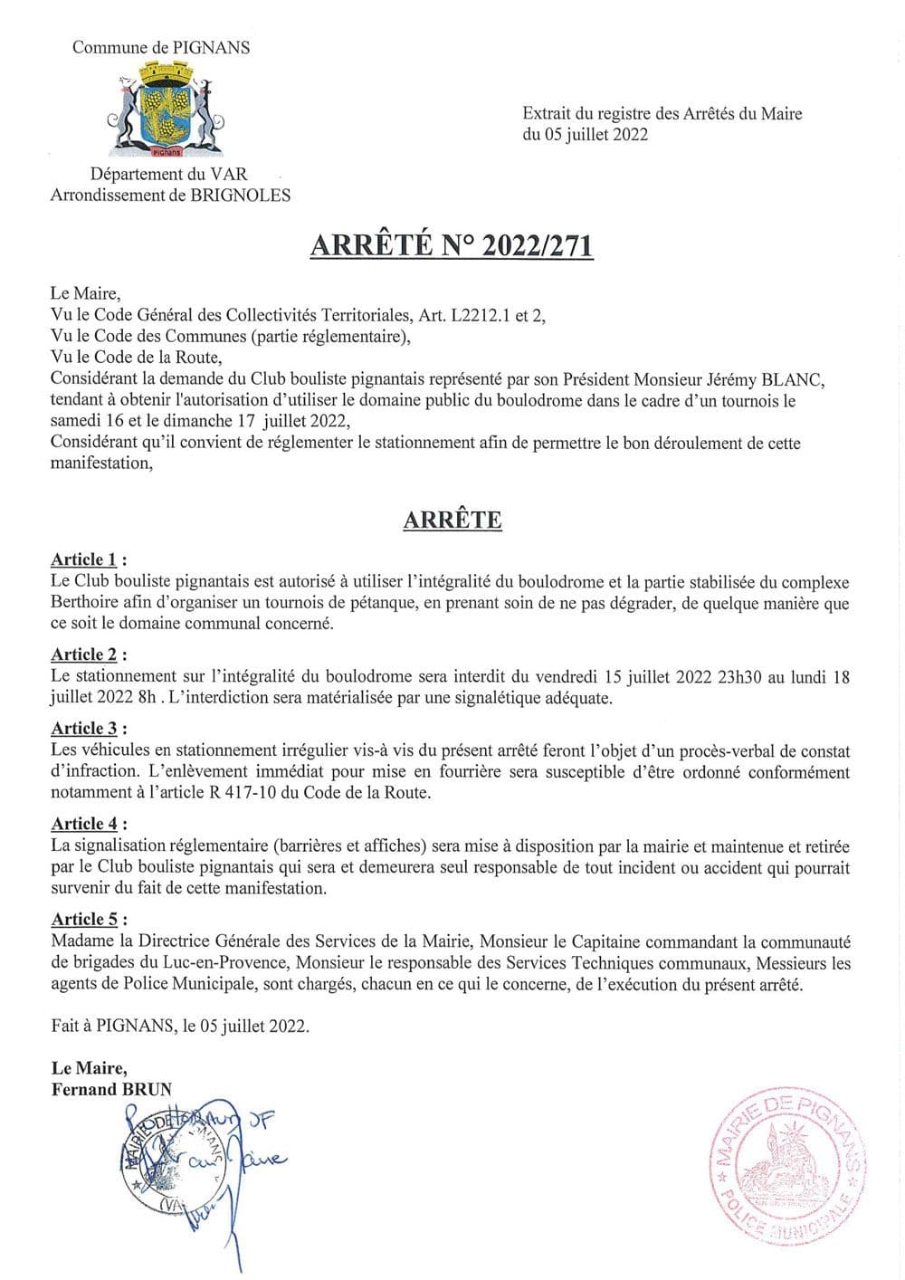 Affiche : Arrete 2022 271