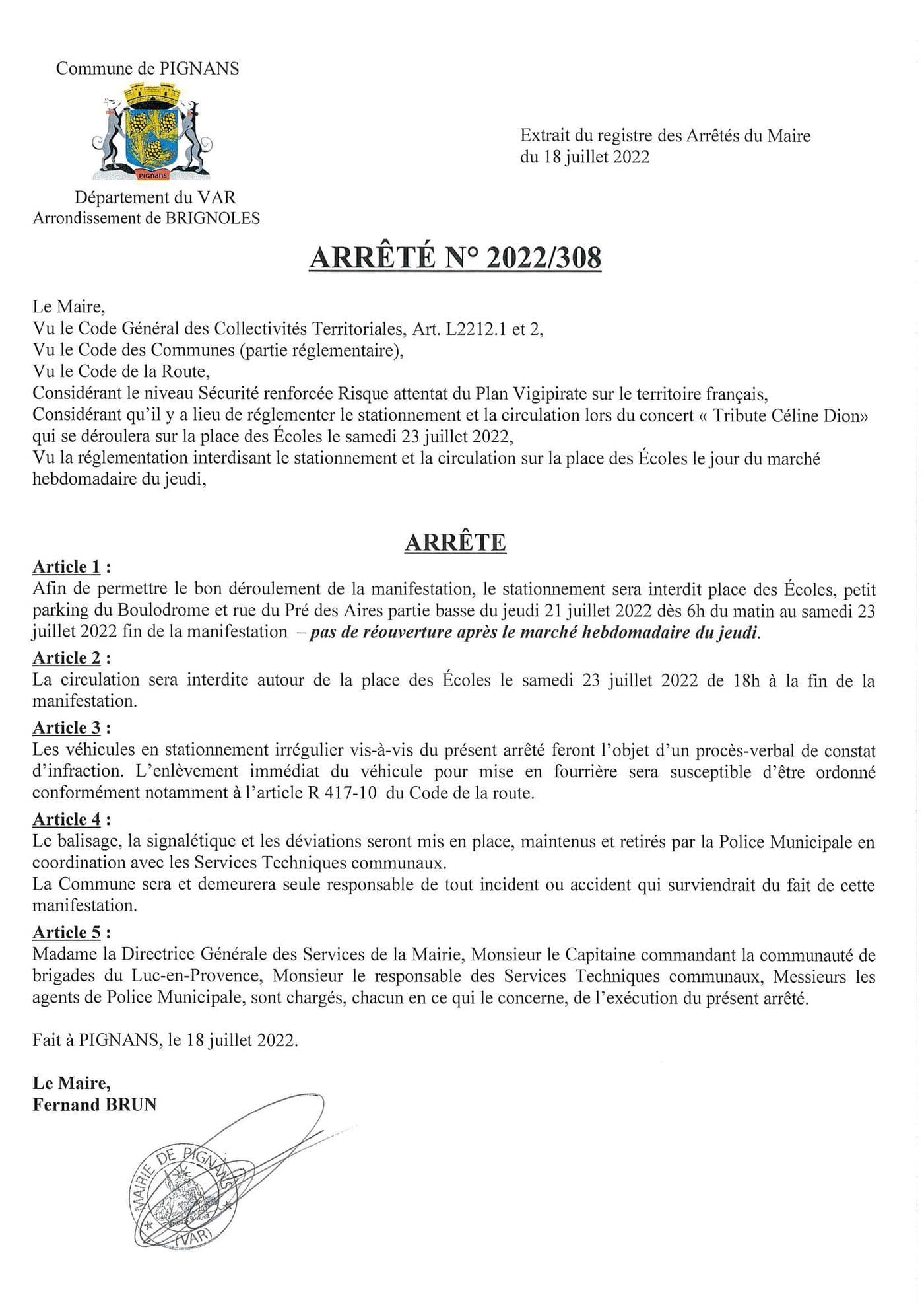 Affiche : Arrete 2022 308 place ecoles