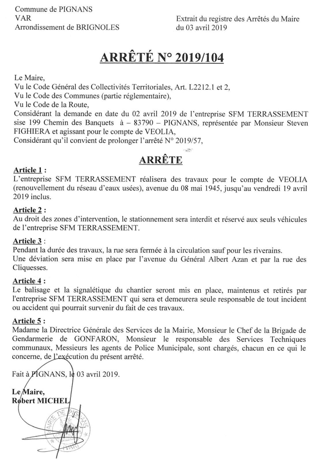 Affiche : Arrete prlongation rue 8 mai