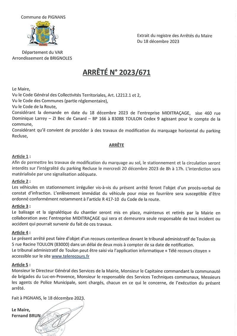 Affiche : Arrete2023 671 recluse