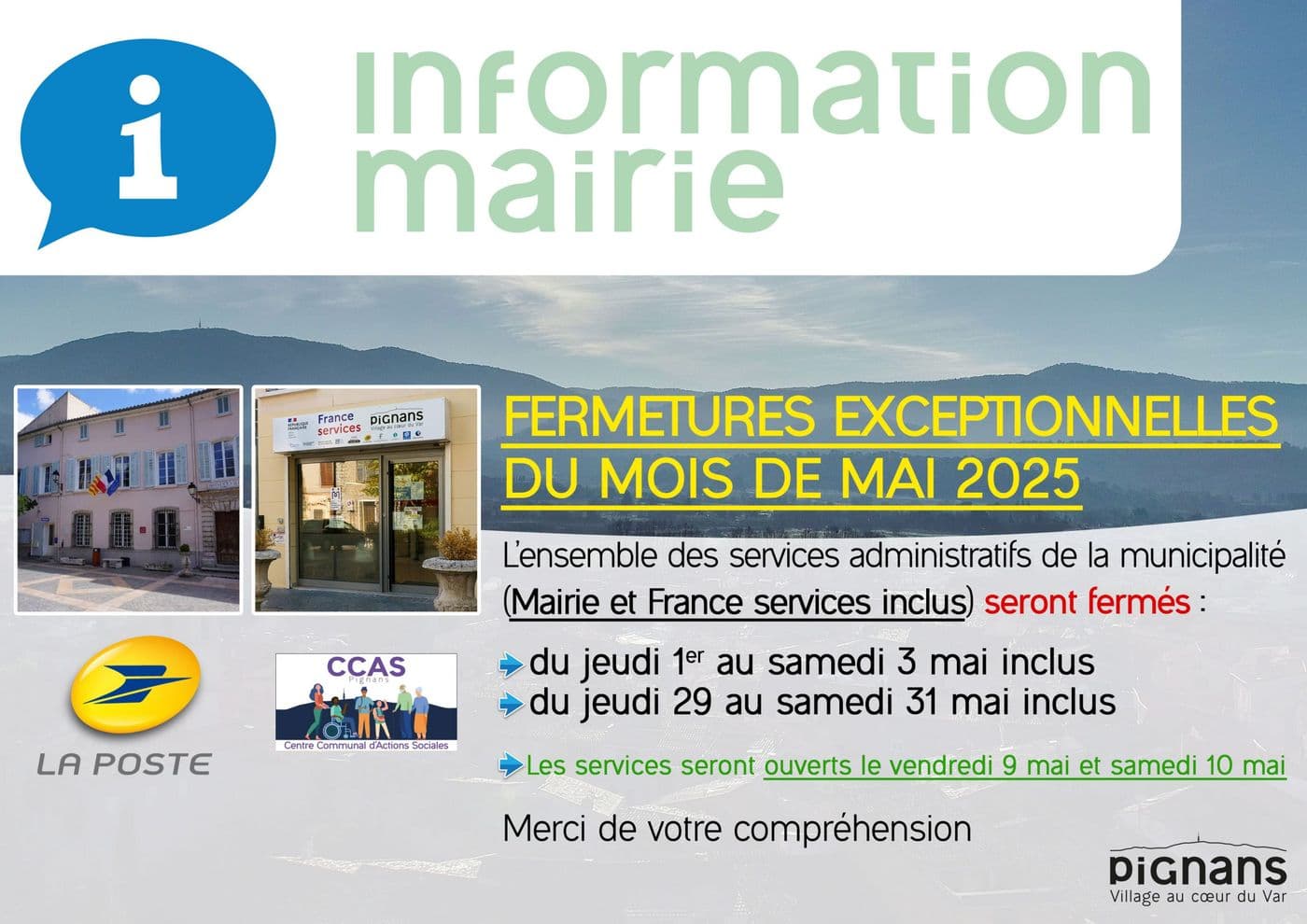 Information mairie fermeture services