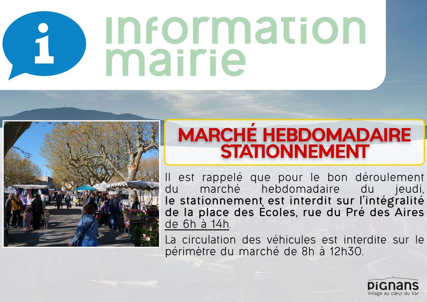 Information mairie stationnement marche ete