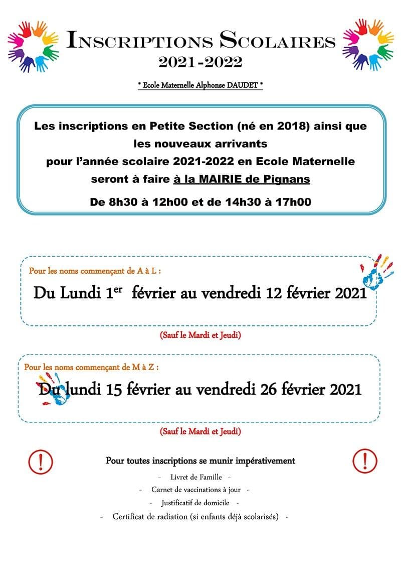 Inscriptions scolaire 2021